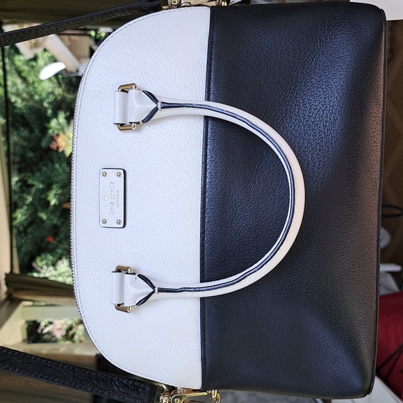 SOLD Kate Spade Soft White/ Black Pebble Leather Satchel/Crossbody EC - Picture 5 of 16